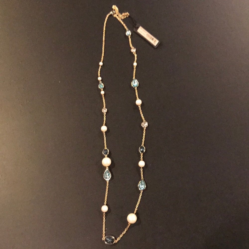 NWT Ann Taylor Long Gold Necklace W/Pearls & Gems